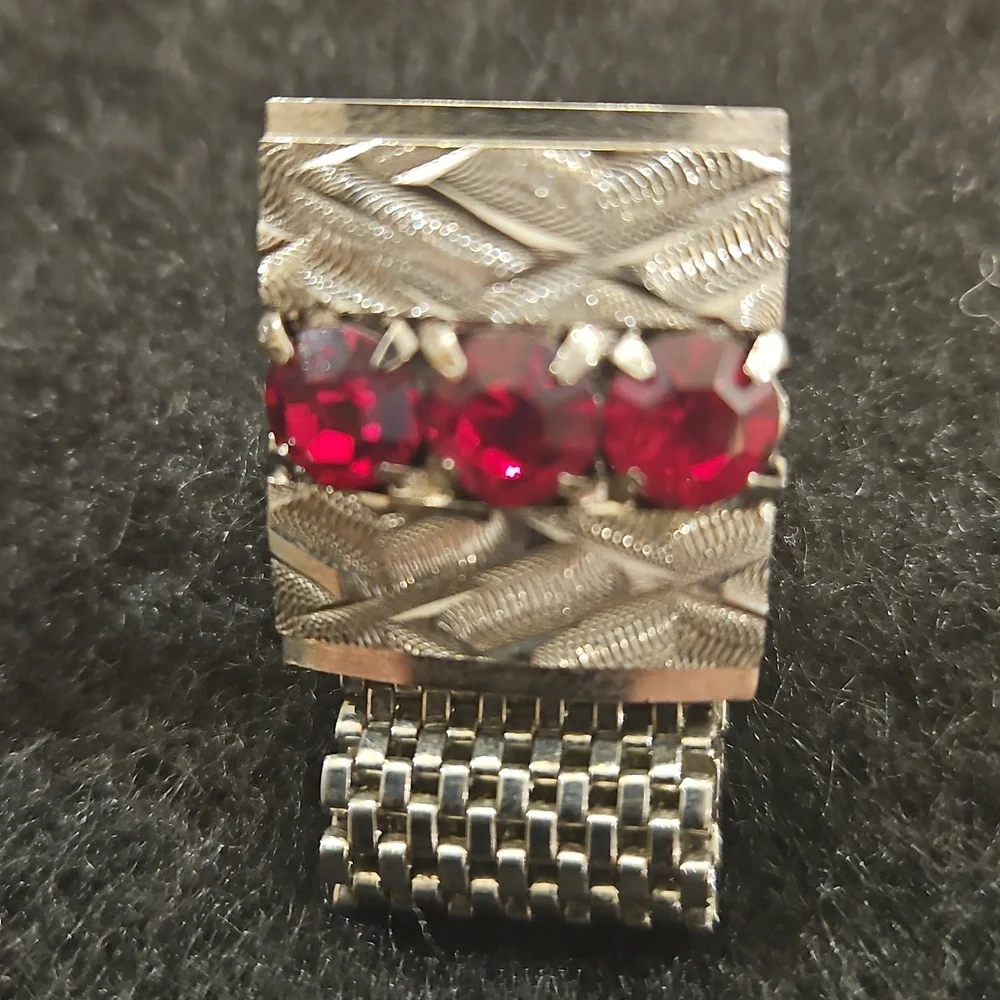 Vintage Silver and Red Gemstone Cufflinks